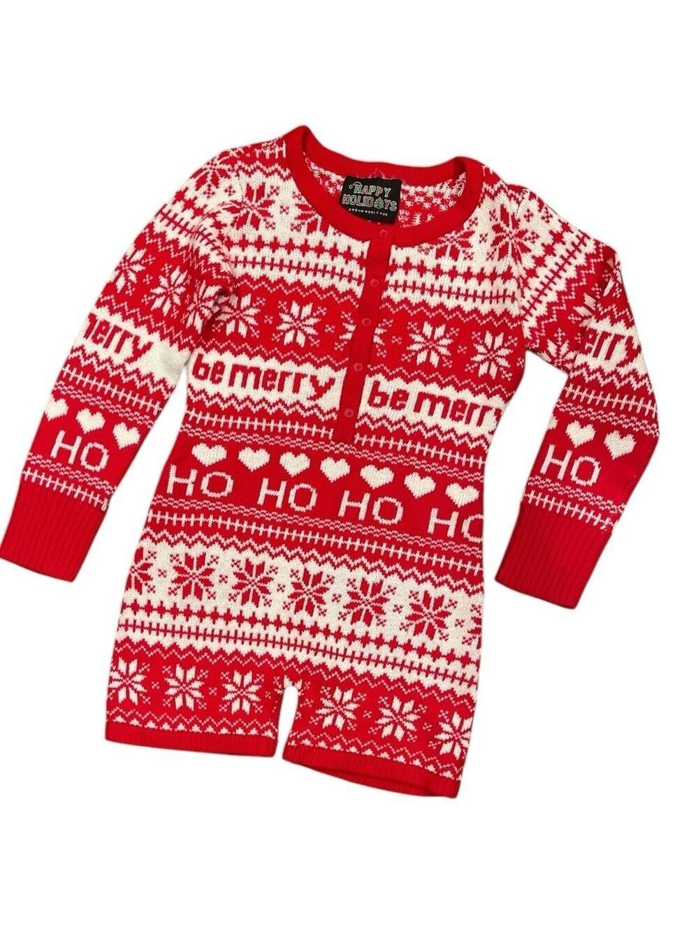 URBAN HERITAGE S red/white long sleeve acrylic knit button up Christmas romper
